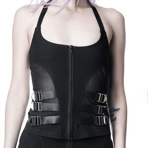 Killstar Strobe Halter Top Black Buckles